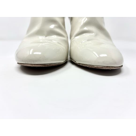 Chanel CC Cap Toe Chelsea Patent Leather Boots Block Heel Ivory EU 37 - Picture 4 of 15